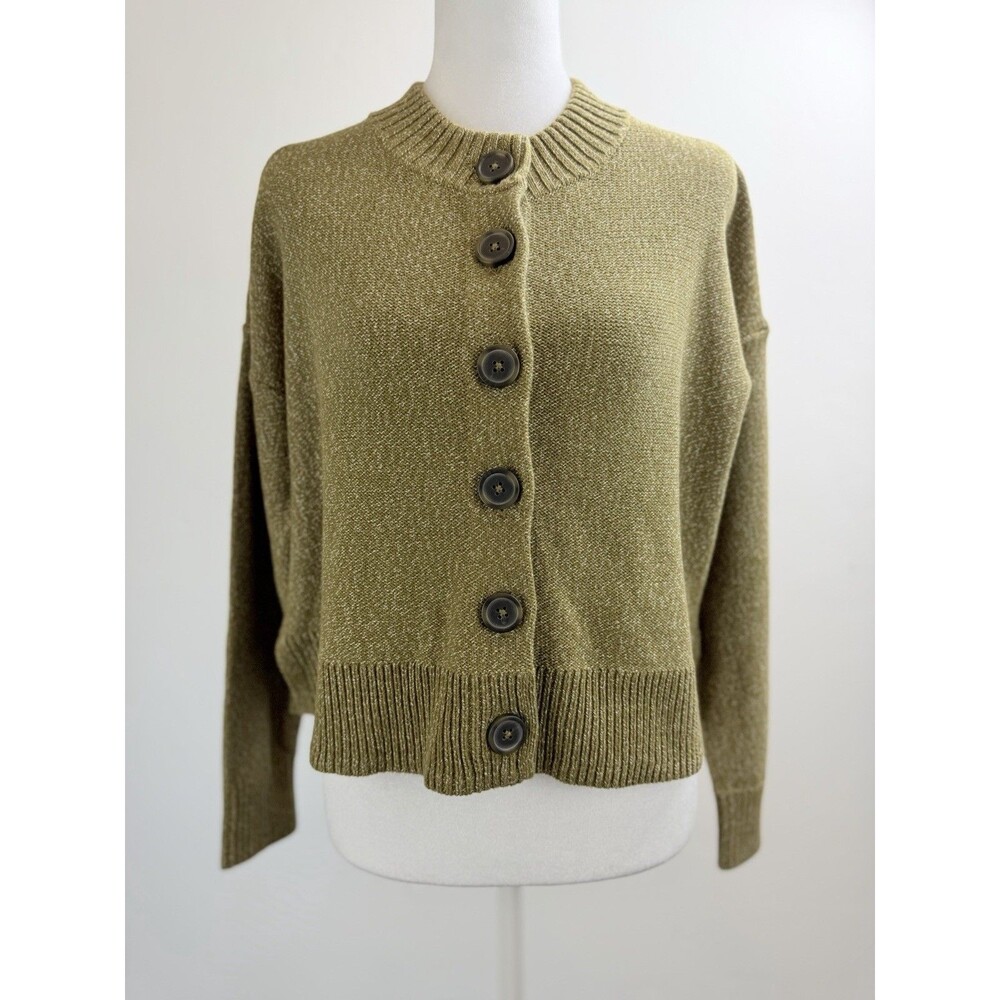 Madewell Cardigan Sweater XS Olive Green Cropped Button Front Knit Minimalist